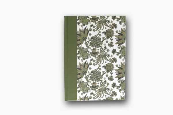 Diary grüner Leinenrücken, florales Design vergoldet